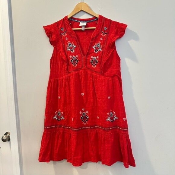 Knox Rose Bonfire Deep V Empire Waist Embroidered Midi Dress Red Size Large - Picture 3 of 14